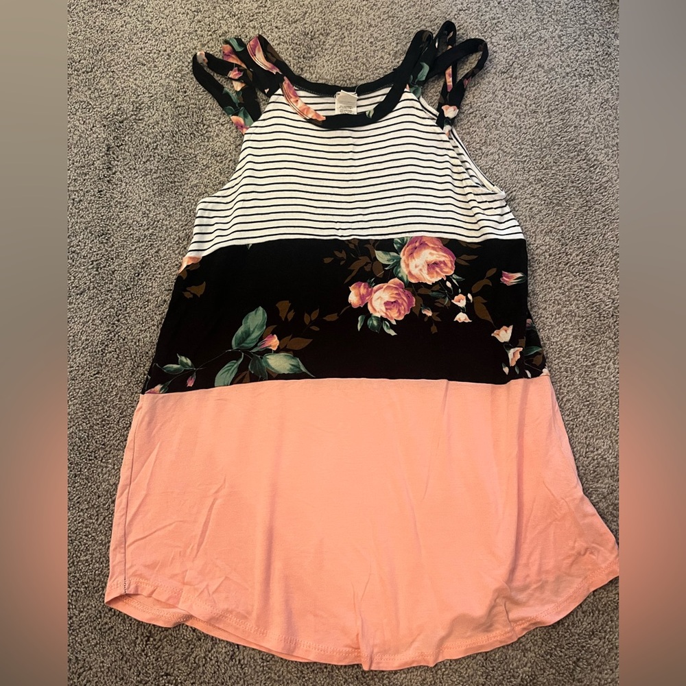 Womens 7th ray Floral Striped Flowered Tank Top Multi Strap Size M